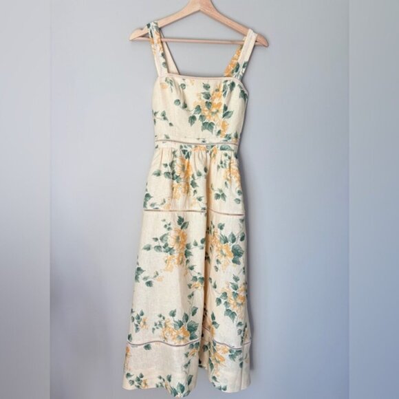 NEW Reformation Everett Linen Midi Dress Radiance Yellow Floral | US 2 UK 6 - Picture 6 of 15